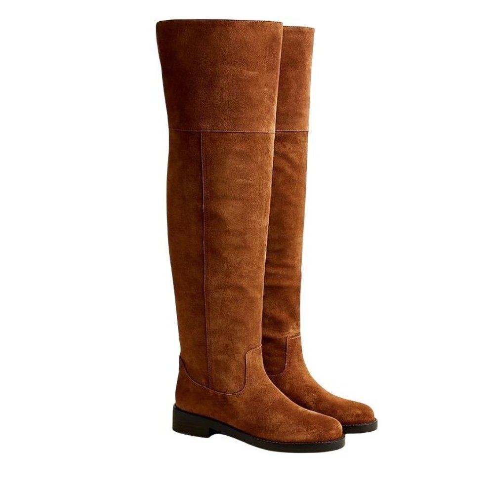 J. Crew Over the Knee Riding Boots Rich Walnut Suede BA770 Size 6.5 Brown